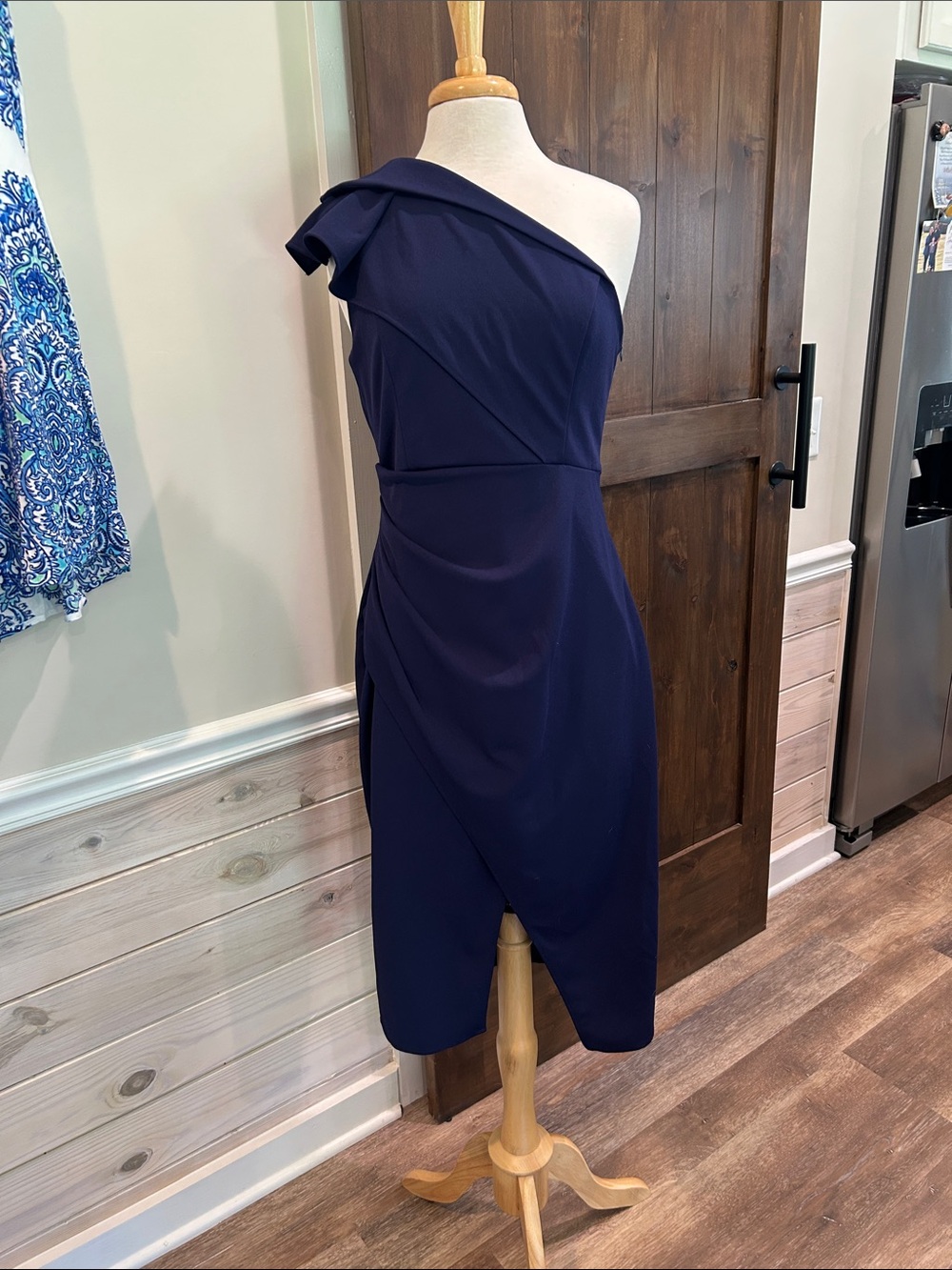 Caracilia One-Shoulder Navy Asymmetric Cocktail Dress Size Large